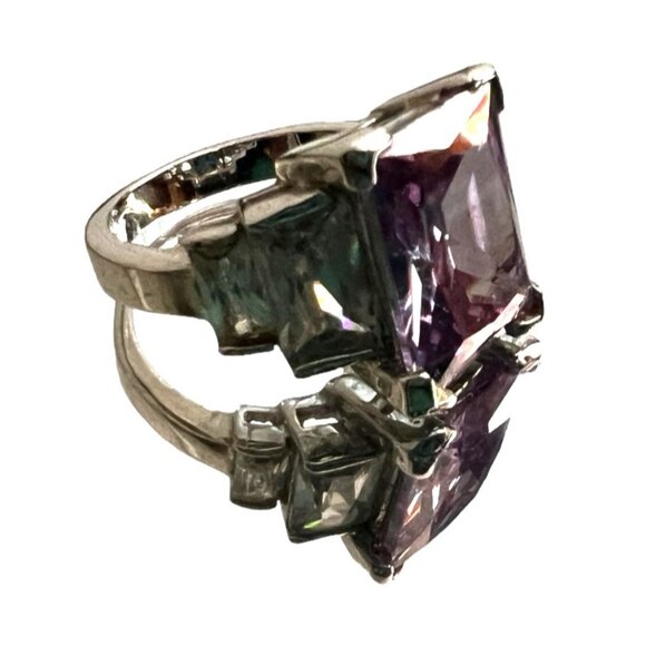 Light Purple and Diamond Baguette Ring Cubic Zirconia Sz 7 Womens Silver Band an - Picture 12 of 16